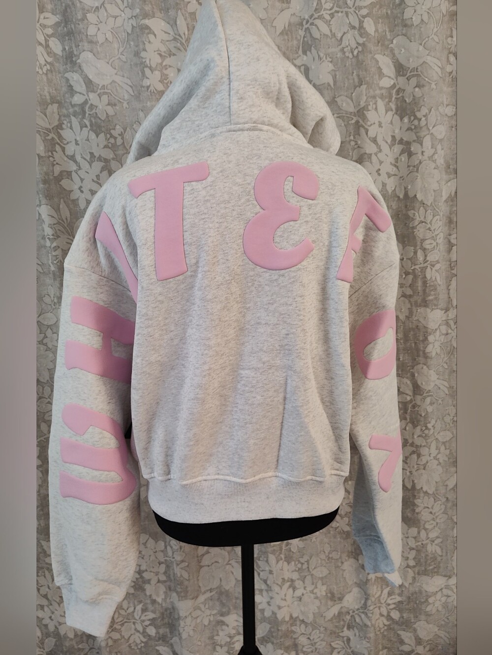 White Fox Boxy Zip Front Hoodie Grey Marle S/M